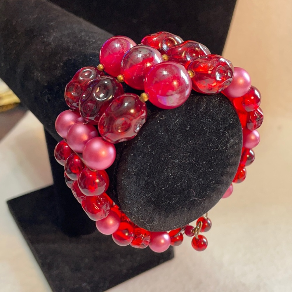 Vintage cherry juice bead wrap bracelet